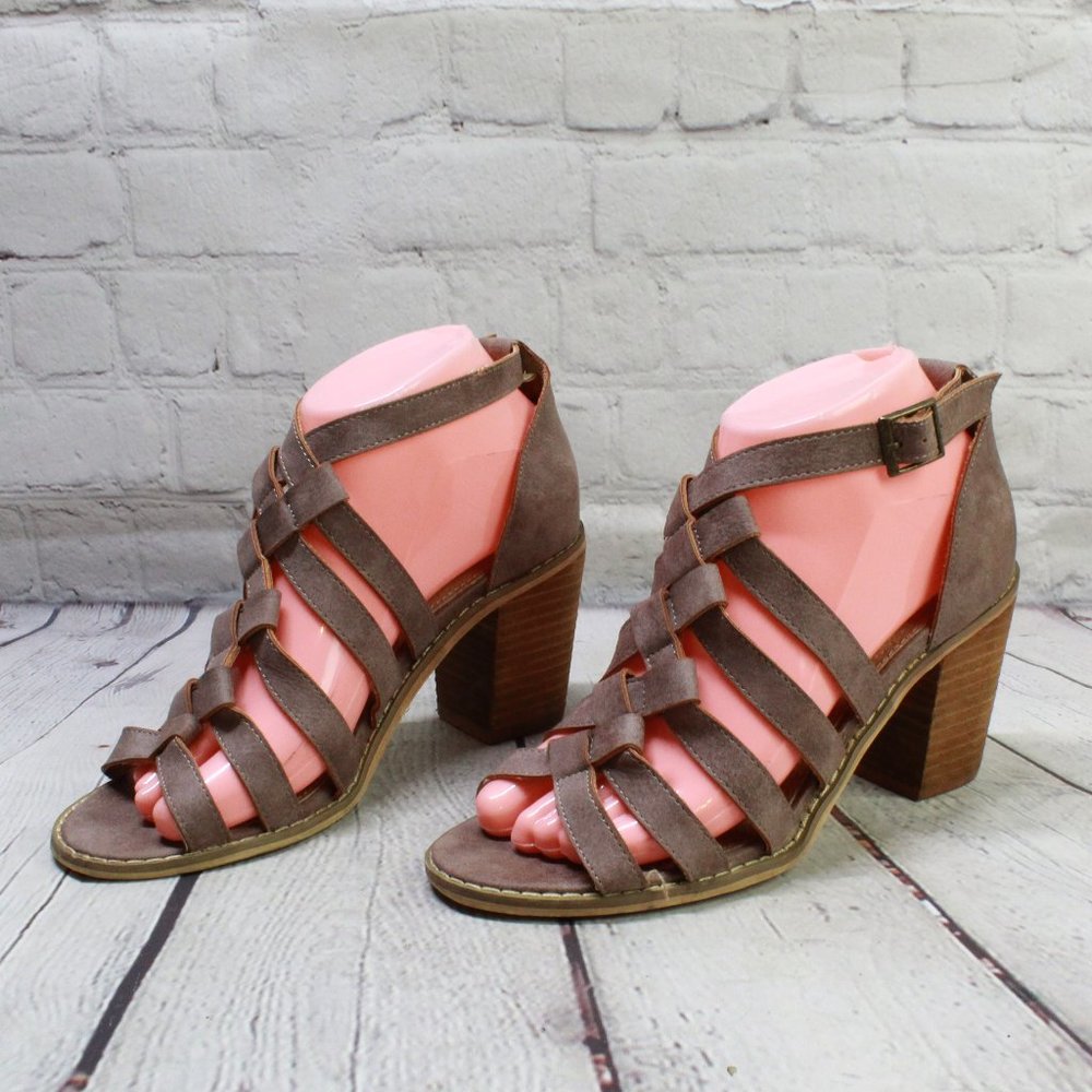Mi.iM Don't Cross Me Heel Brown Leather Braided Straps Sandals Size 7 - Picture 2 of 9